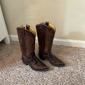 Dark brown leather cowboy boots